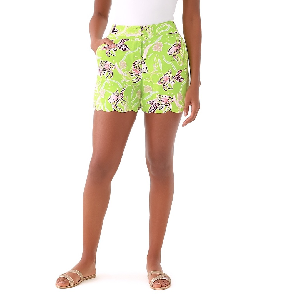 Crown & Ivy Caroline Flat Front Chino Shorts Lime Green Navy Pink Fish Size 14